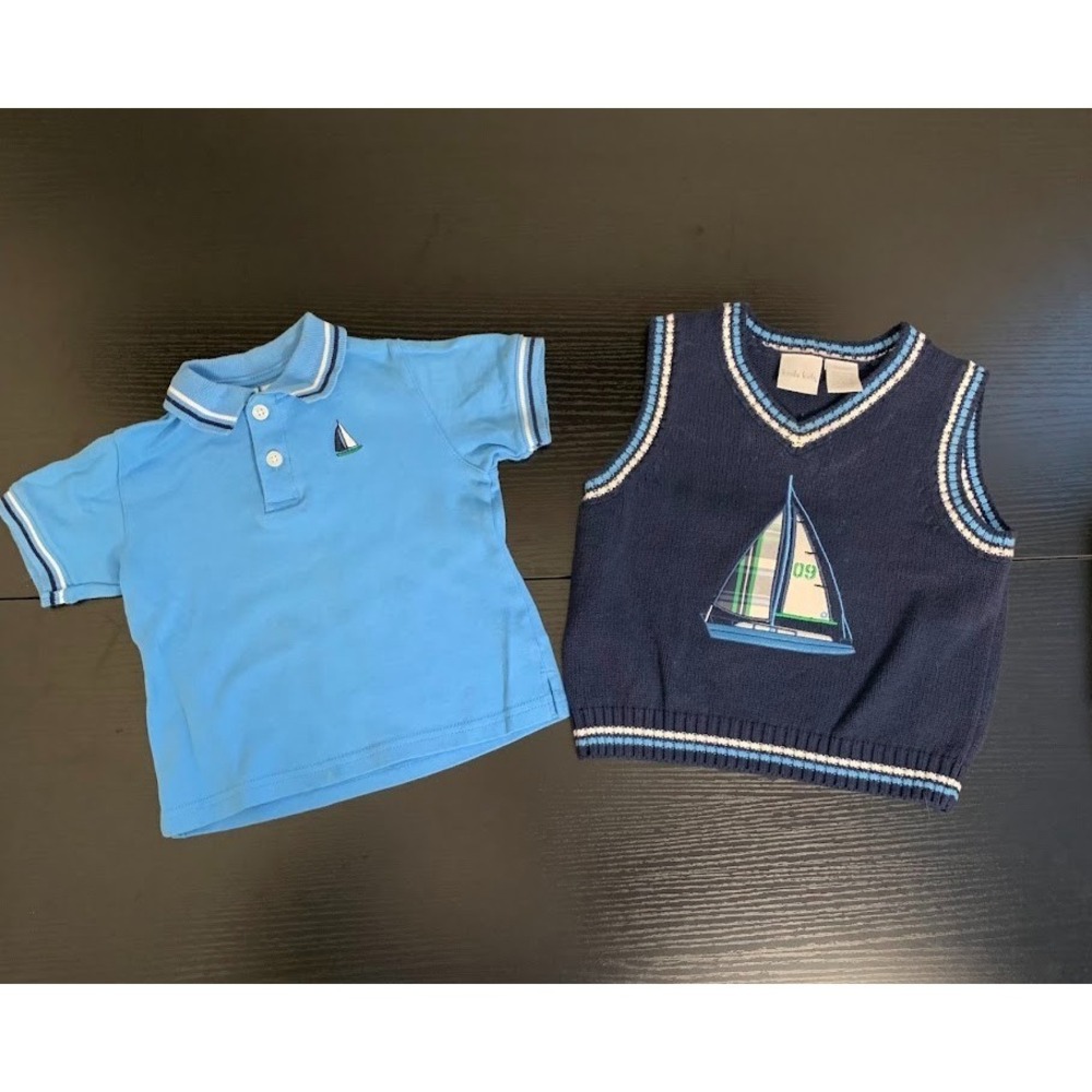 Vintage Koala Kids Sailboat Blue Shirt & Sweater Vest Set Baby 24 Months
